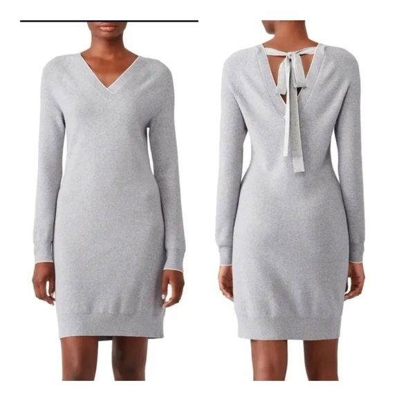 Grey Jason Wu Tin Grey Wool Blend Long Sleeve Ribbed Back Tie Sweater Dress M - Picture 1 of 13